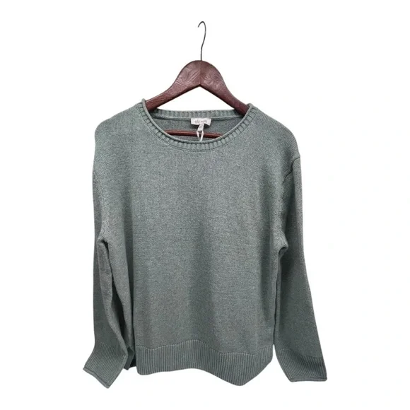 Ella Moss Green Crewneck Sweater Ribbed Knit Women Size: M - Picture 2 of 14